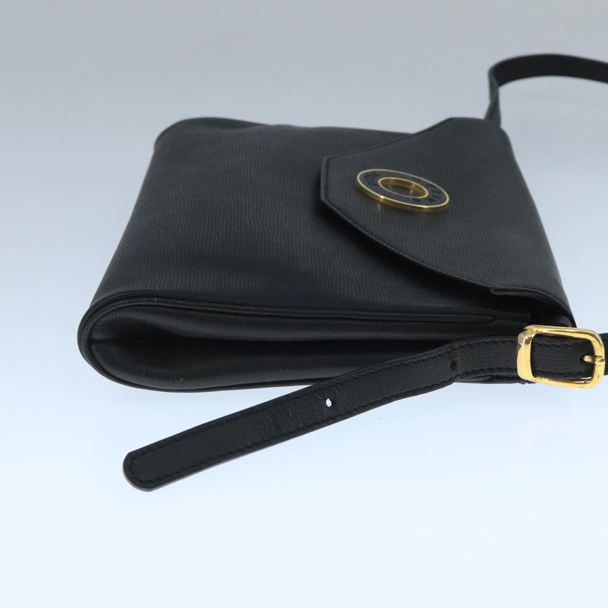 CELINE Shoulder Bag Leather Black Gold Auth 109904
