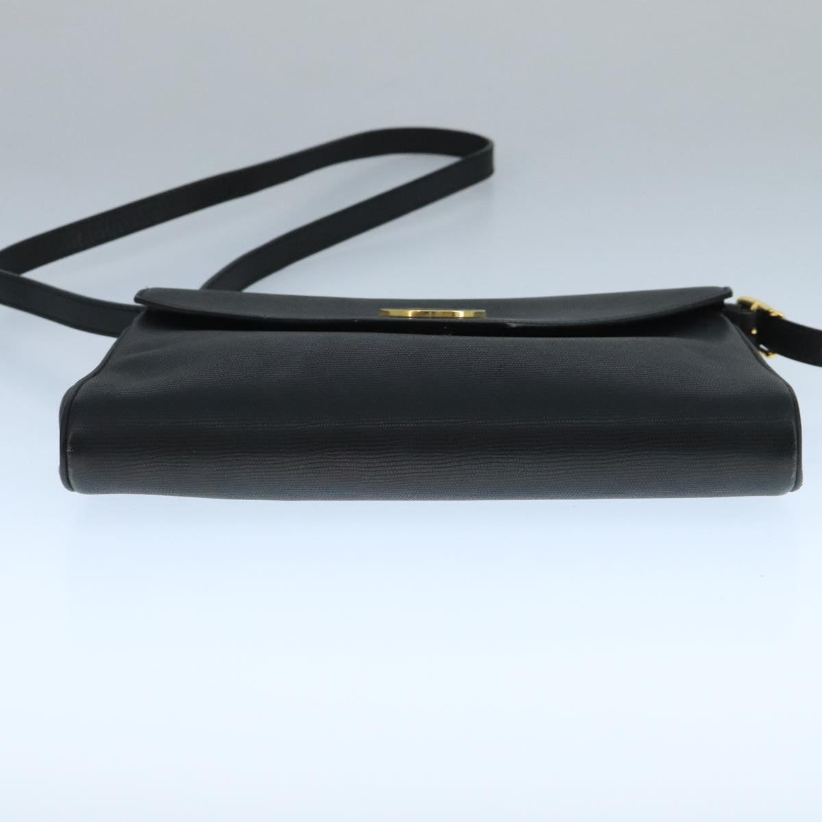 CELINE Shoulder Bag Leather Black Gold Auth 109904