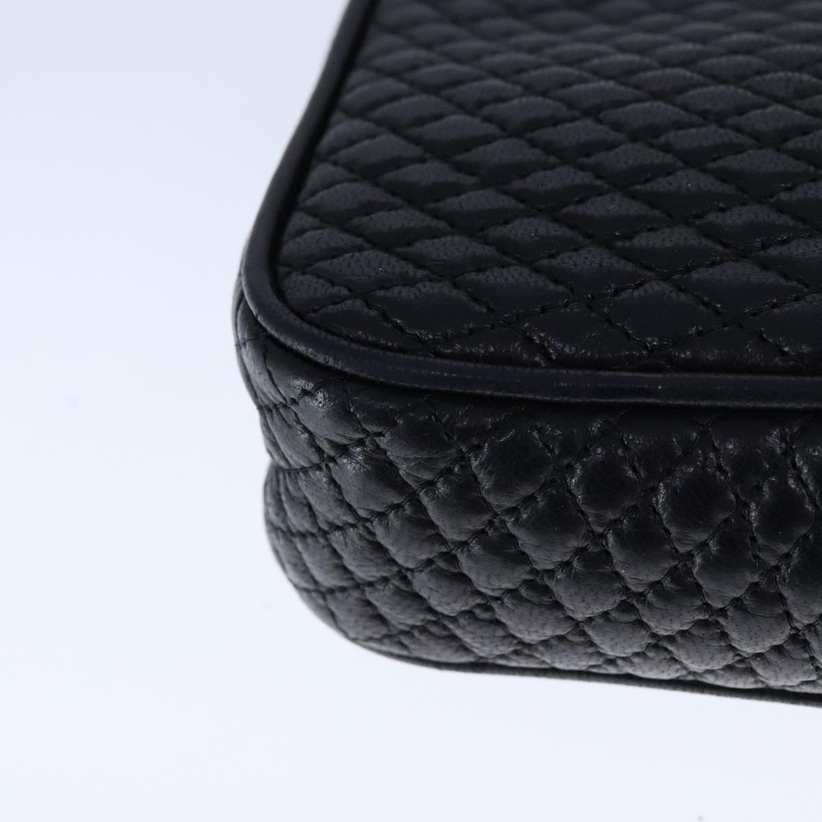 BALLY Chain Shoulder Bag Leather Black Gold Auth 109917