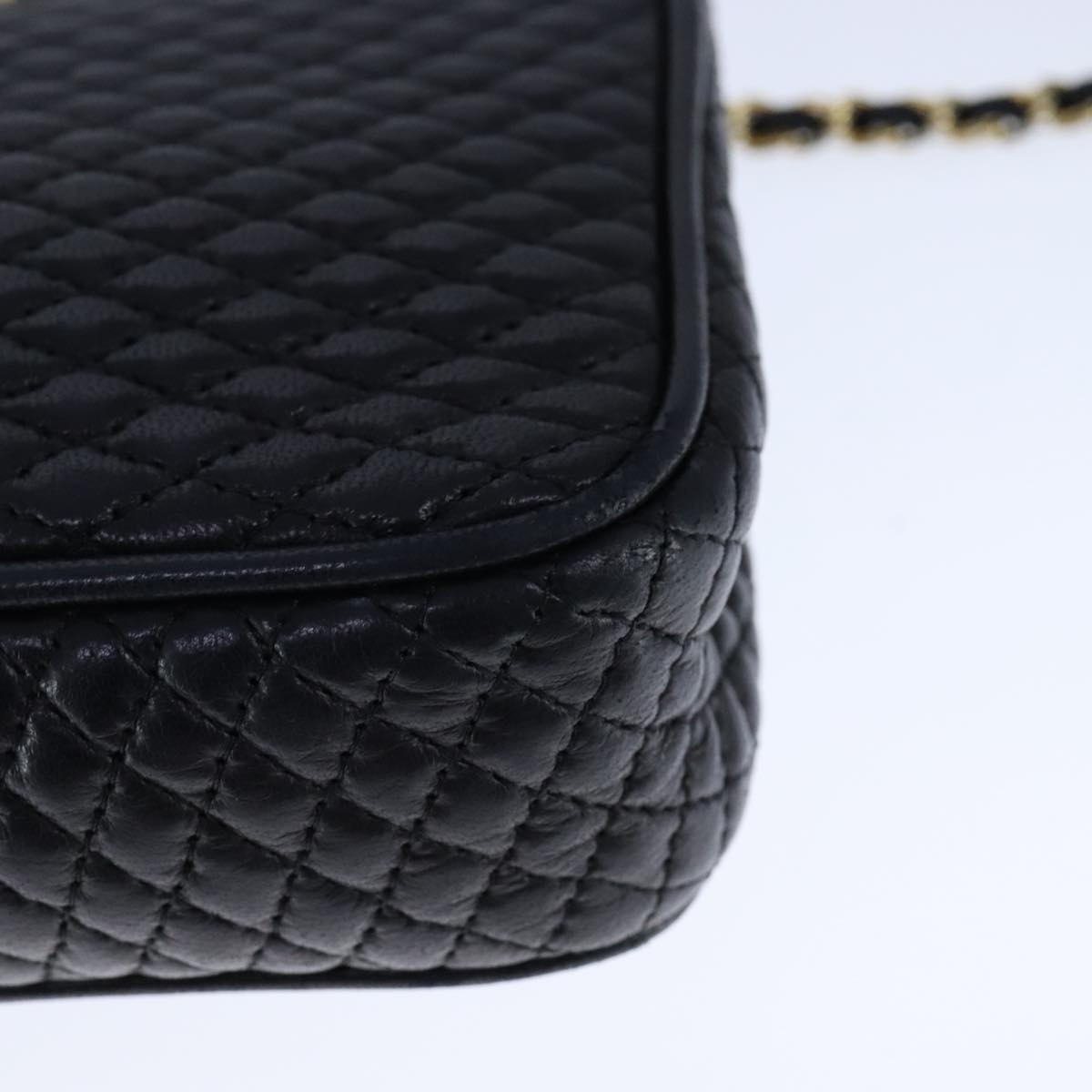 BALLY Chain Shoulder Bag Leather Black Gold Auth 109917