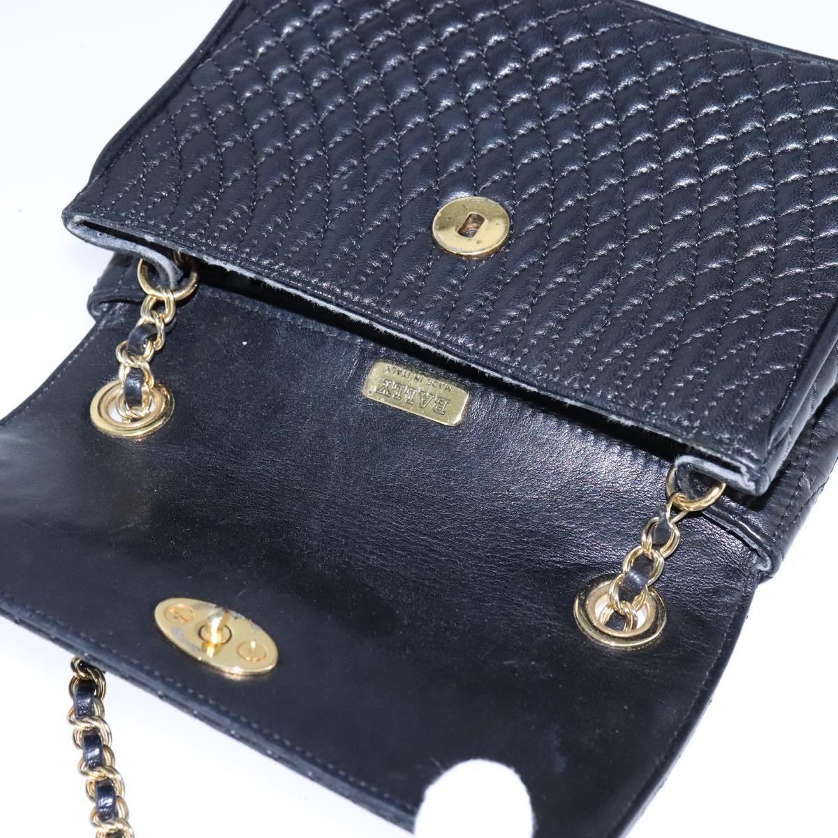 BALLY Chain Shoulder Bag Leather Black Gold Auth 109917