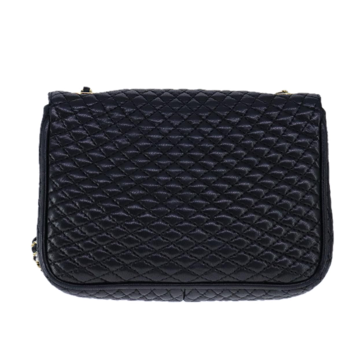 BALLY Chain Shoulder Bag Leather Black Gold Auth 109917