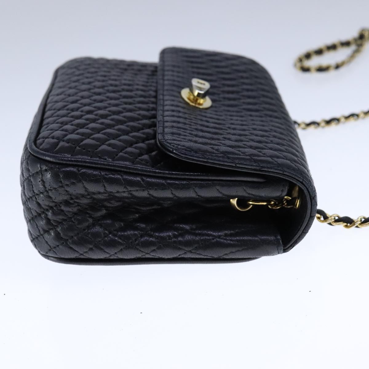 BALLY Chain Shoulder Bag Leather Black Gold Auth 109917