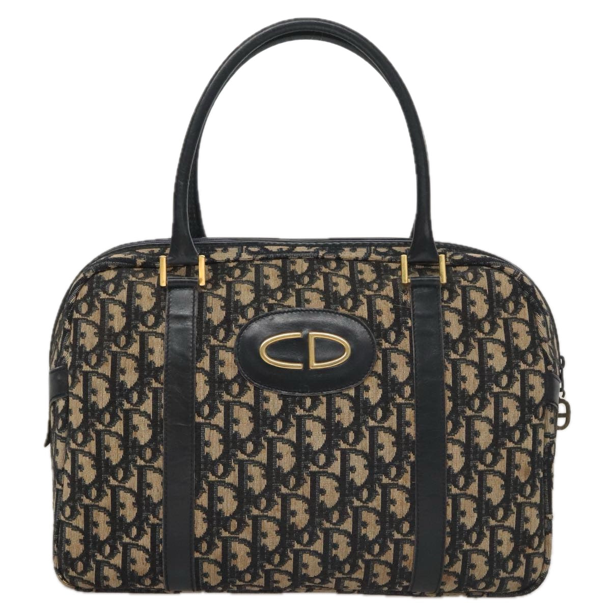 Christian Dior Trotter Canvas Hand Bag Navy Gold Auth 109925