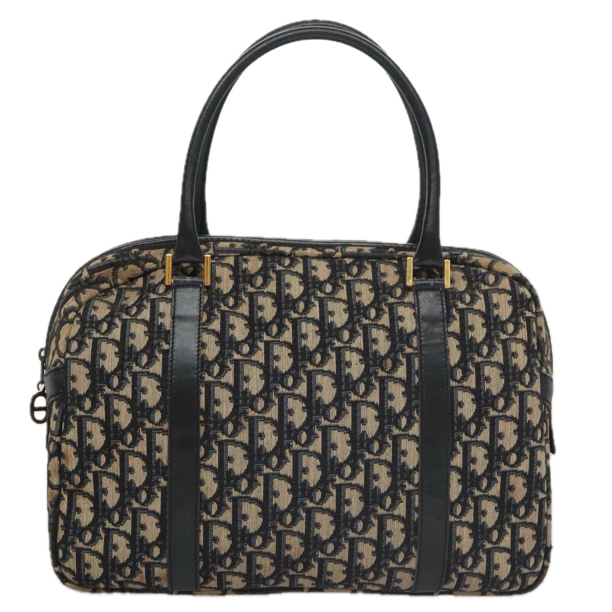 Christian Dior Trotter Canvas Hand Bag Navy Gold Auth 109925