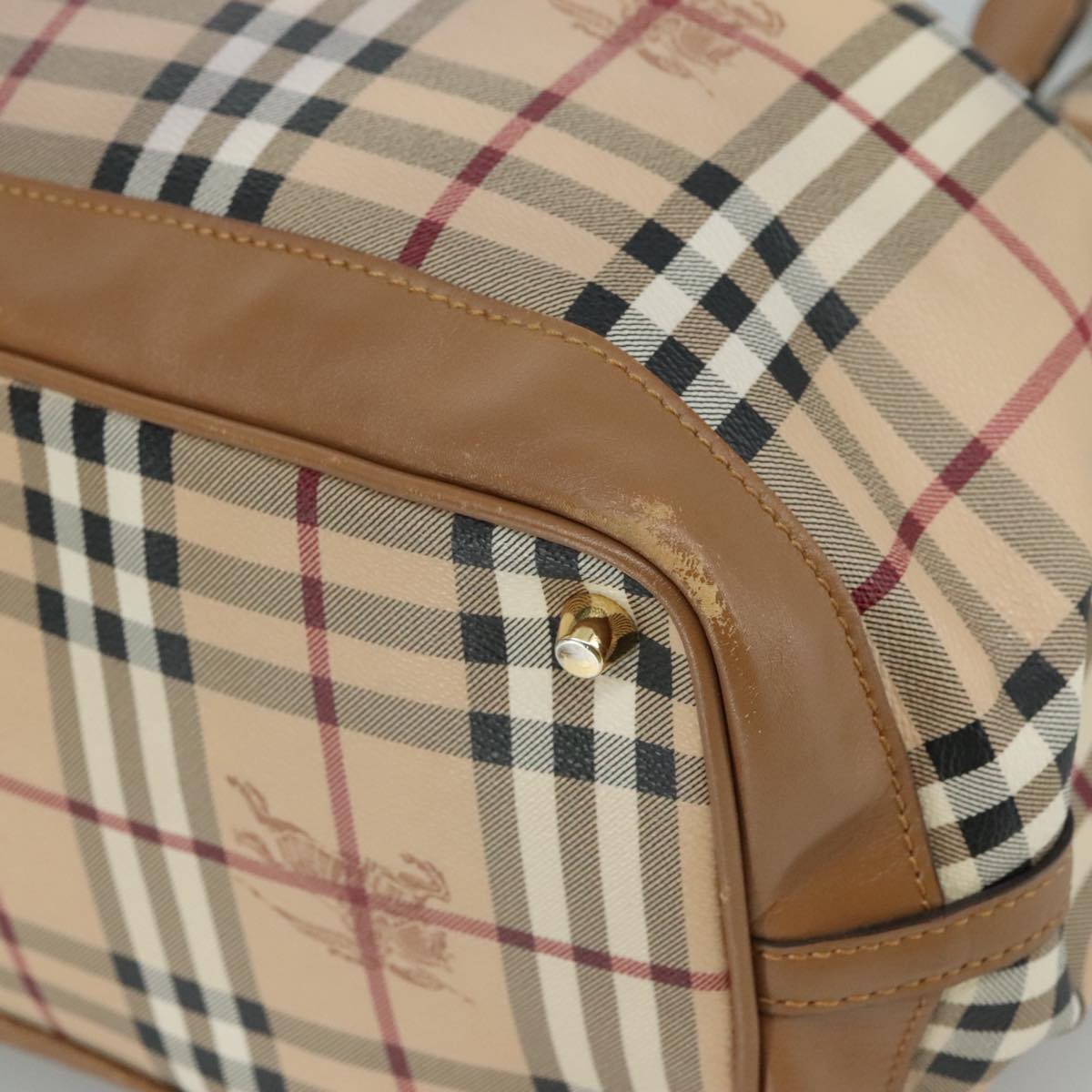 BURBERRY Nova Check Tote Bag PVC Leather 2way Beige Auth 109937