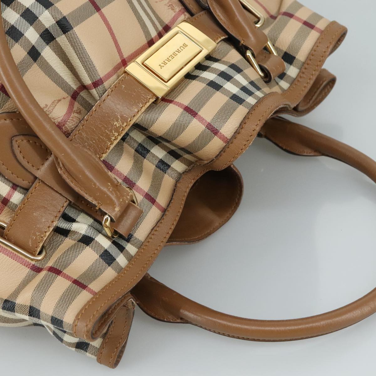 BURBERRY Nova Check Tote Bag PVC Leather 2way Beige Auth 109937