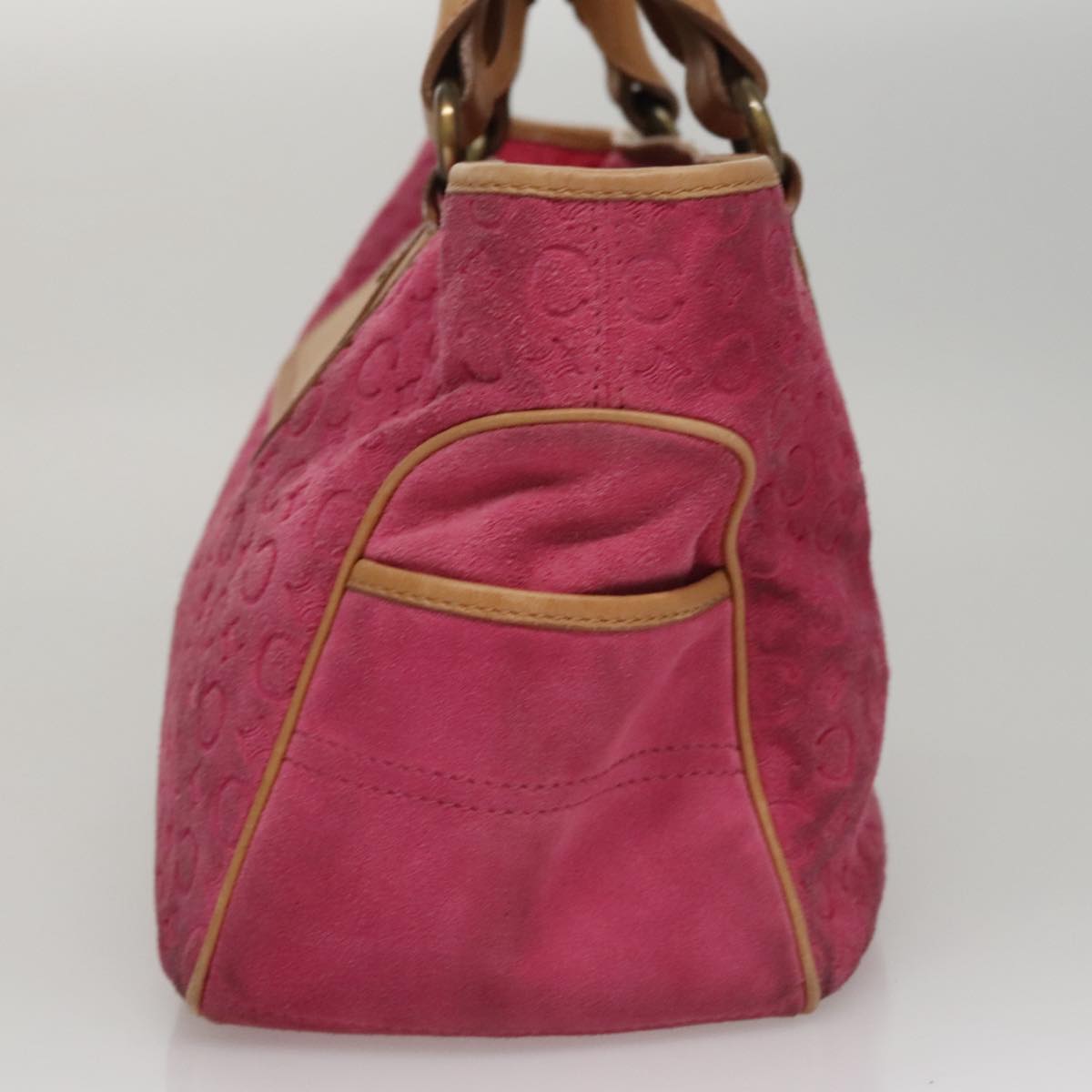CELINE C Macadam Canvas Boogie bag Hand Bag Pink Auth 109991