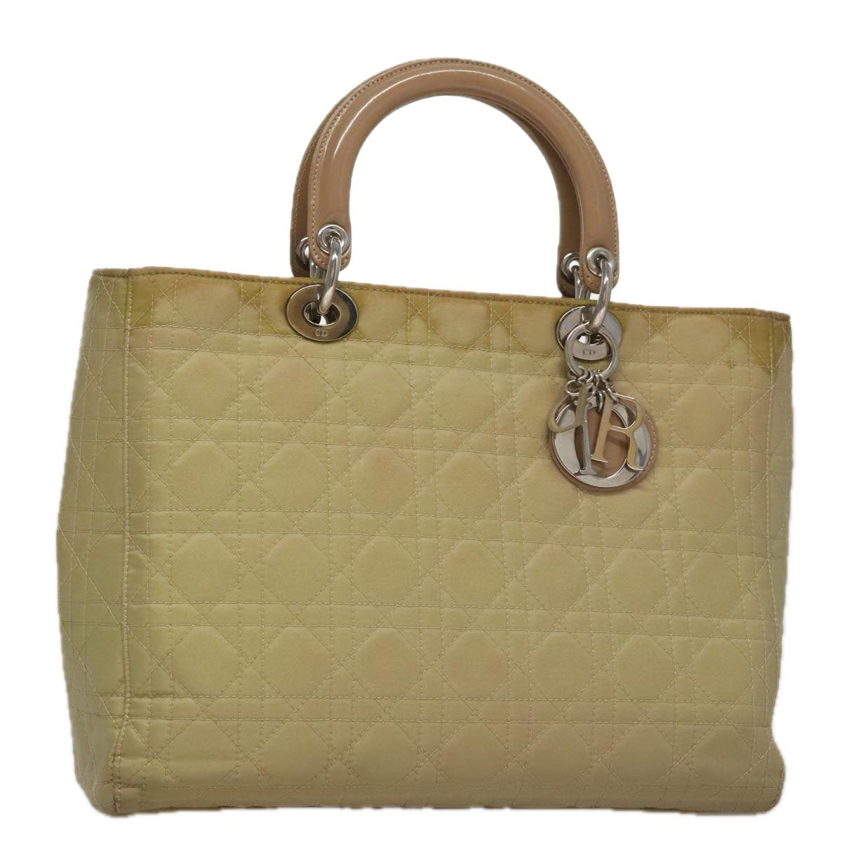 Christian Dior Canage Hand Bag Nylon Beige Silver Auth 109994