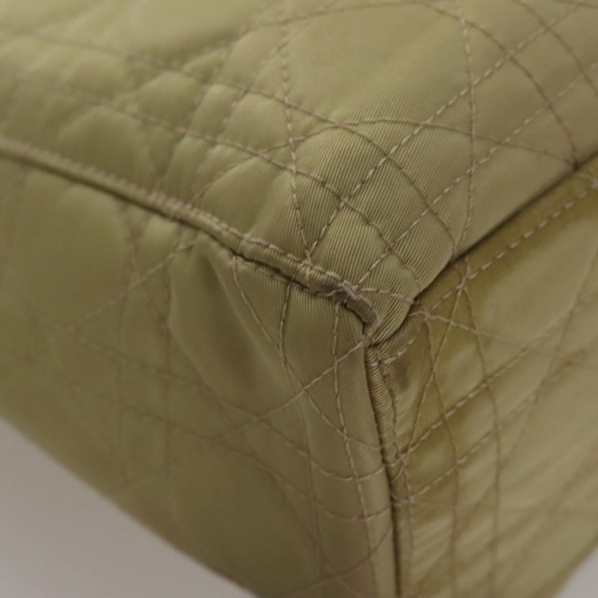 Christian Dior Canage Hand Bag Nylon Beige Silver Auth 109994