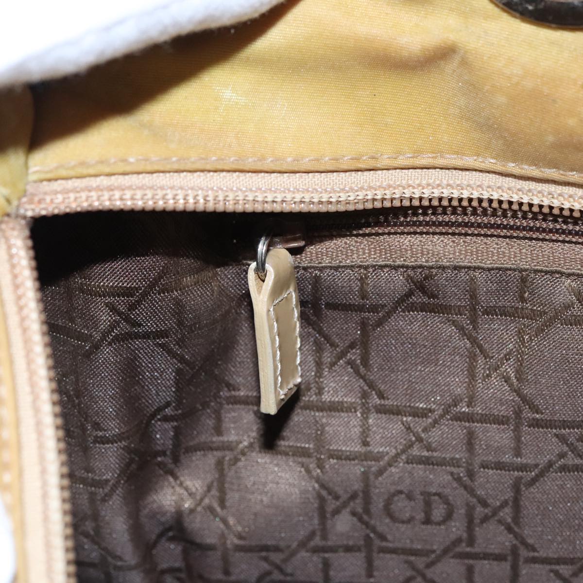 Christian Dior Canage Hand Bag Nylon Beige Silver Auth 109994