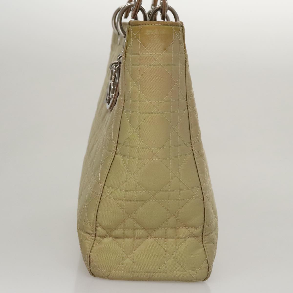 Christian Dior Canage Hand Bag Nylon Beige Silver Auth 109994