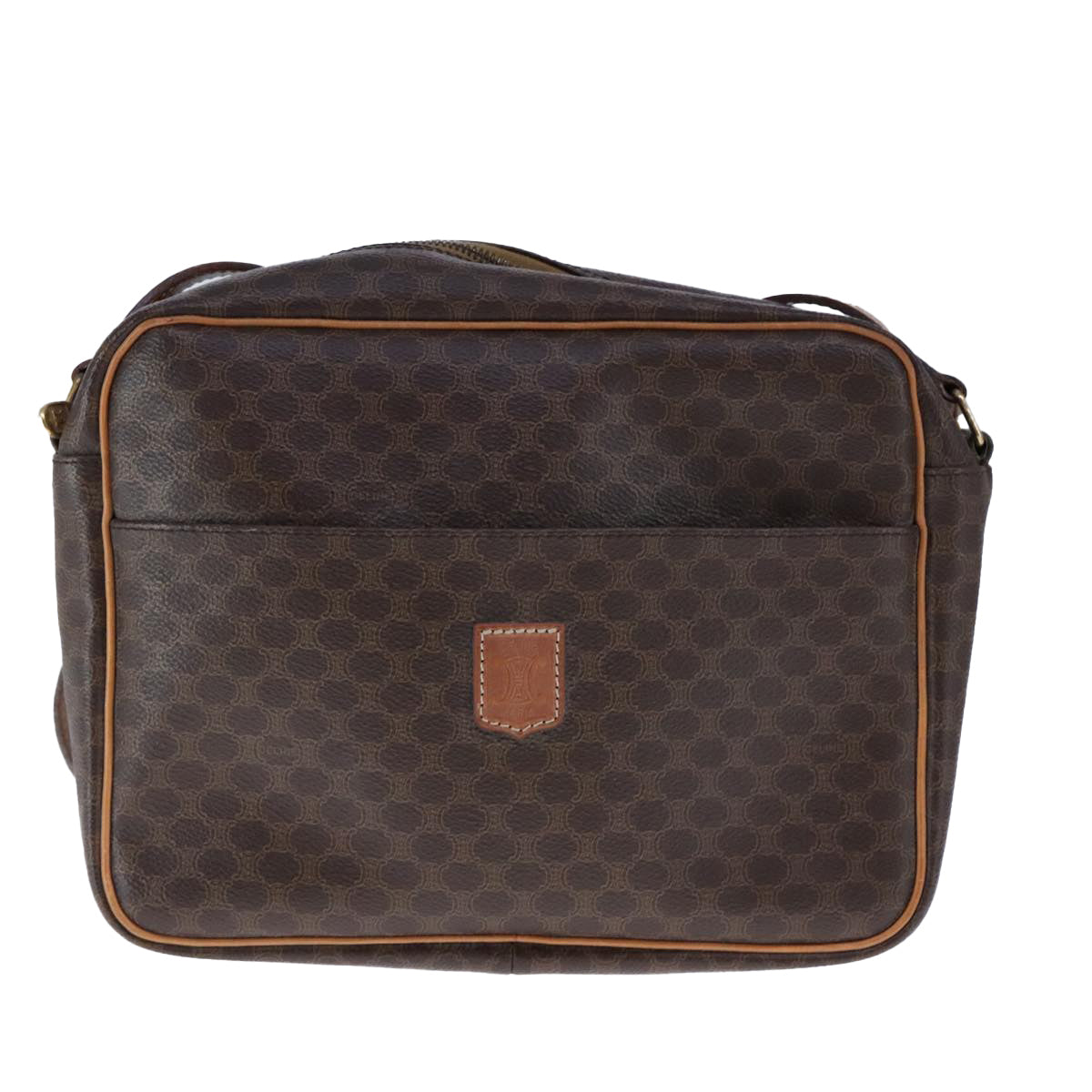 CELINE Macadam Canvas Shoulder Bag PVC Leather Brown Auth 109996