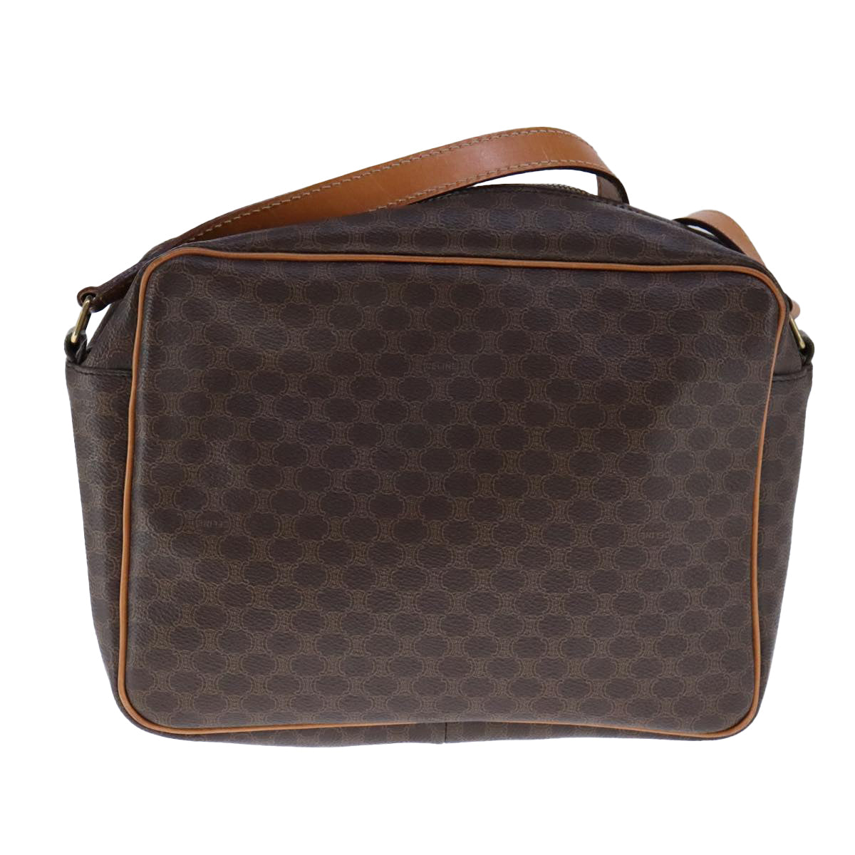 CELINE Macadam Canvas Shoulder Bag PVC Leather Brown Auth 109996