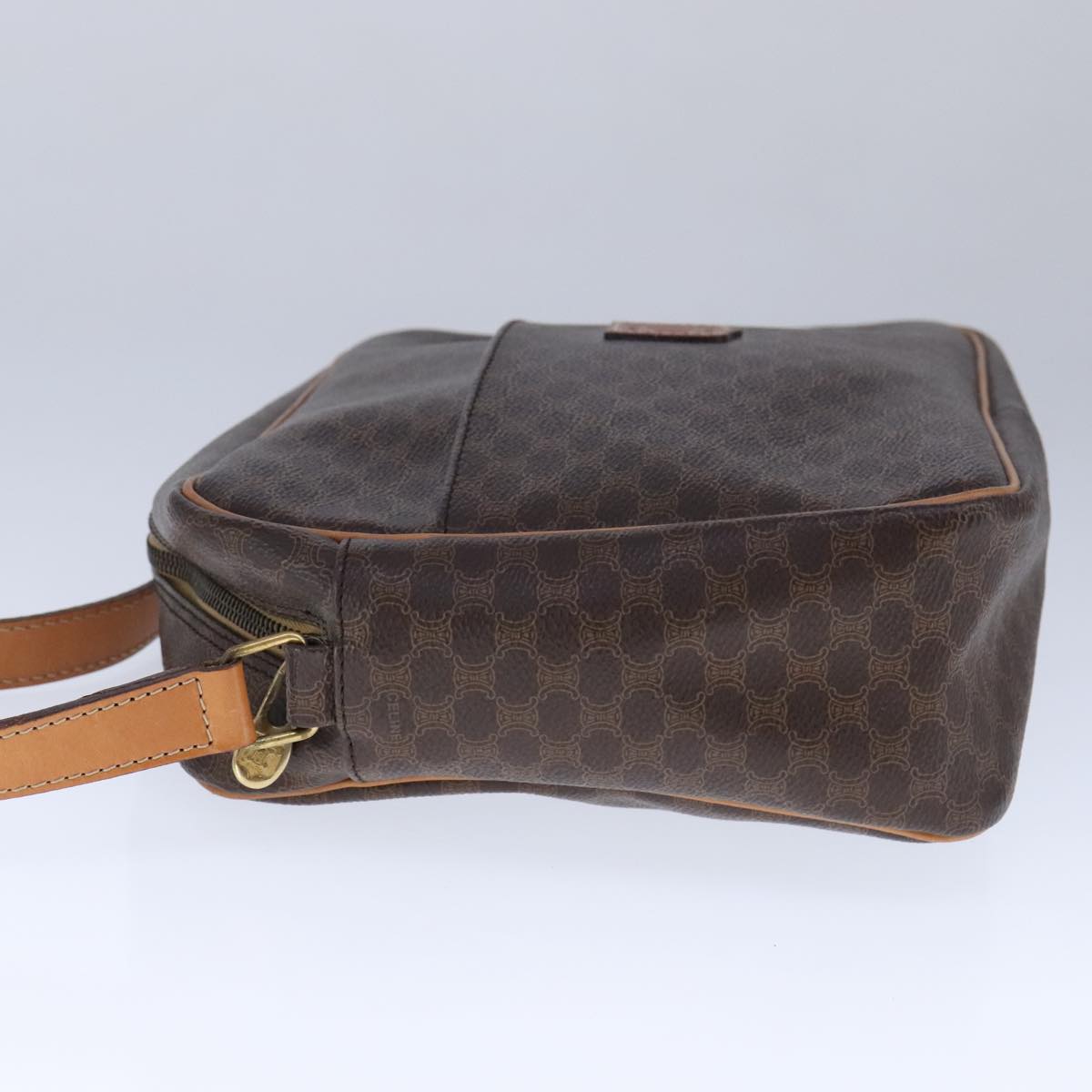 CELINE Macadam Canvas Shoulder Bag PVC Leather Brown Auth 109996