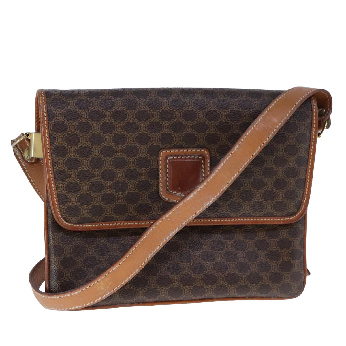 CELINE Macadam Canvas Shoulder Bag PVC Leather Brown Auth 110008