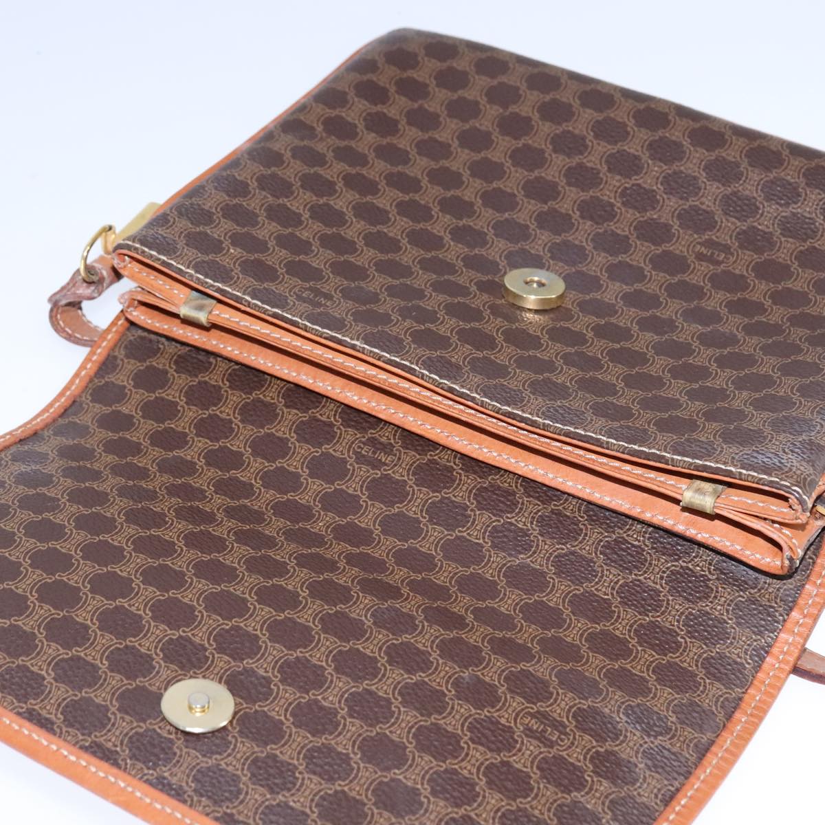 CELINE Macadam Canvas Shoulder Bag PVC Leather Brown Auth 110008