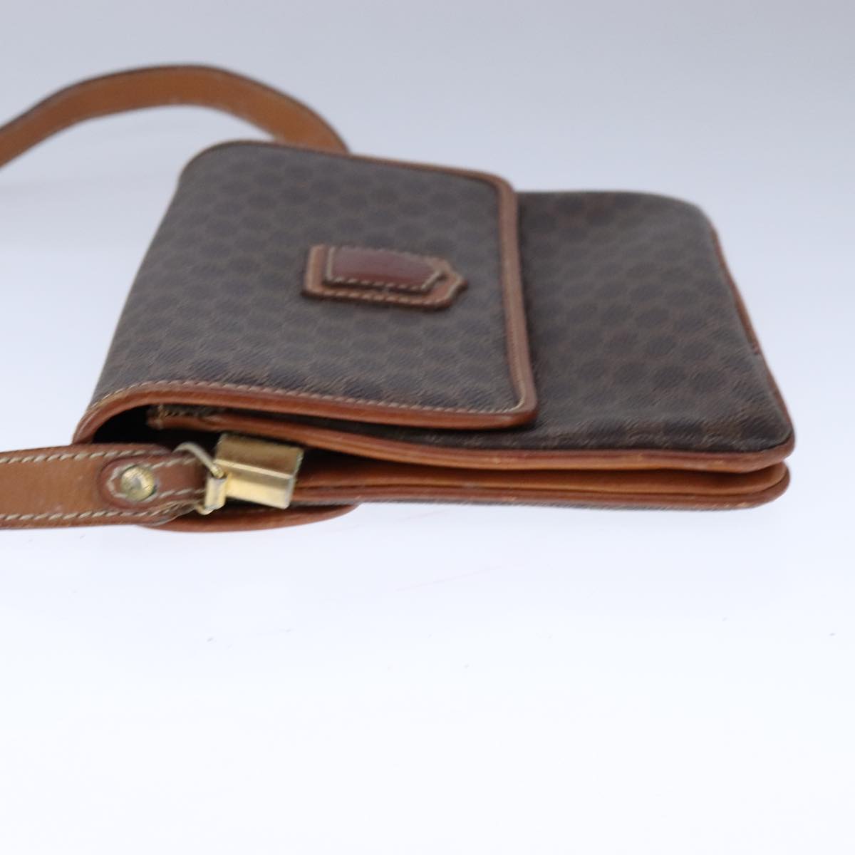 CELINE Macadam Canvas Shoulder Bag PVC Leather Brown Auth 110008