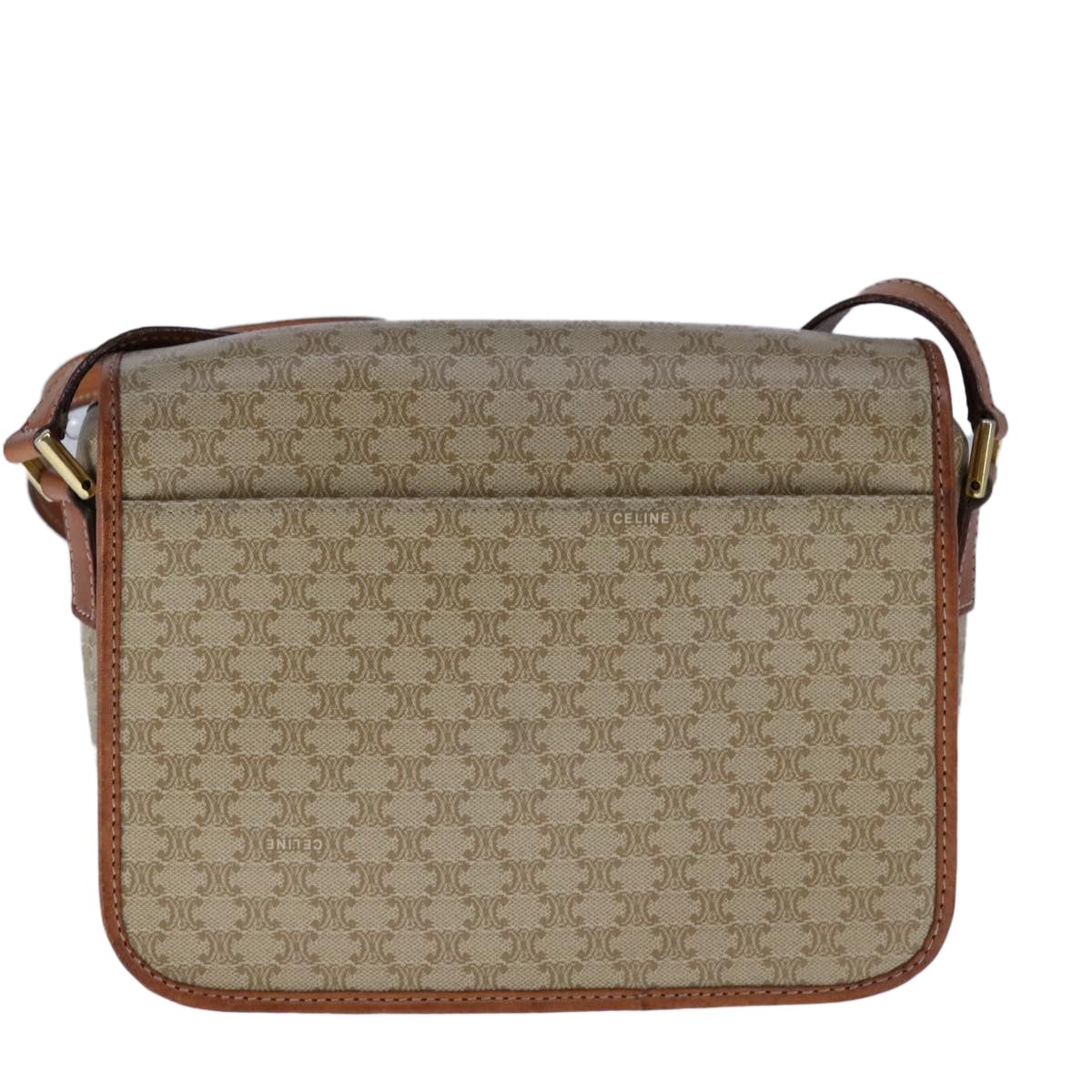 CELINE Macadam Canvas Circle Shoulder Bag Beige Auth 110010