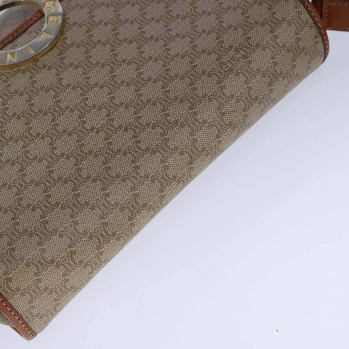 CELINE Macadam Canvas Circle Shoulder Bag Beige Auth 110010