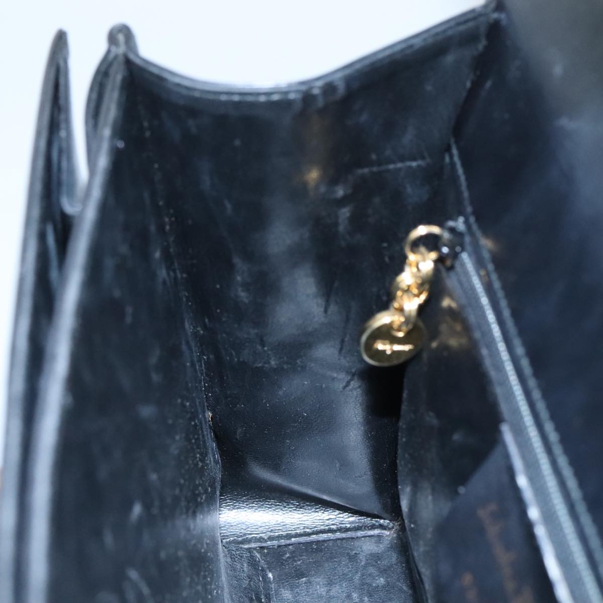 Salvatore Ferragamo Gancini Hand Bag Leather Black Gold Auth 110014