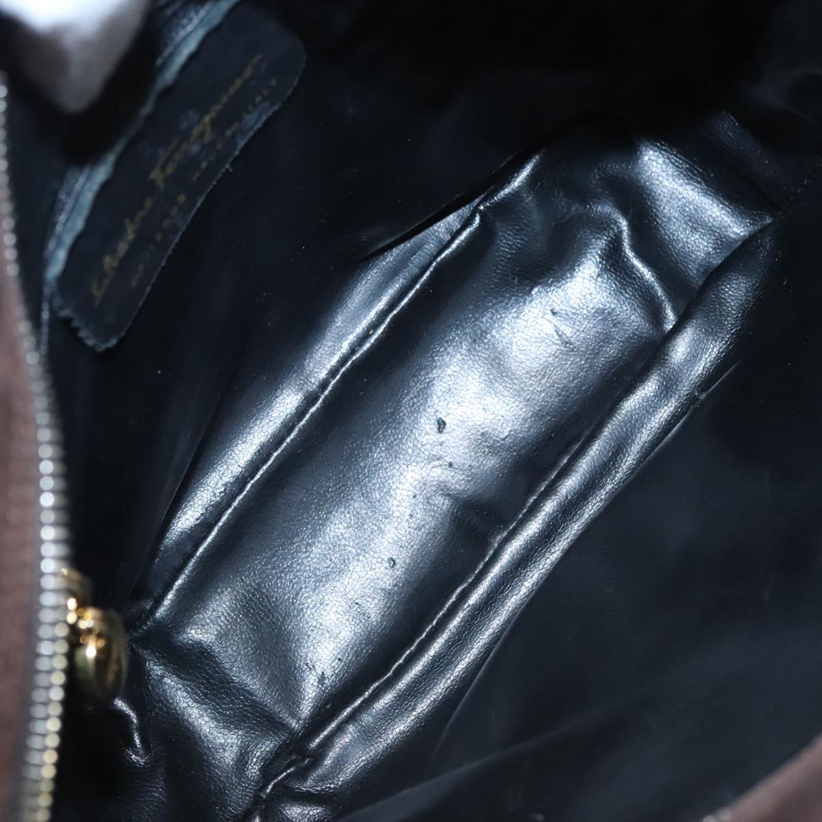 Salvatore Ferragamo Gancini Shoulder Bag Suede Brown Gold Auth 110015