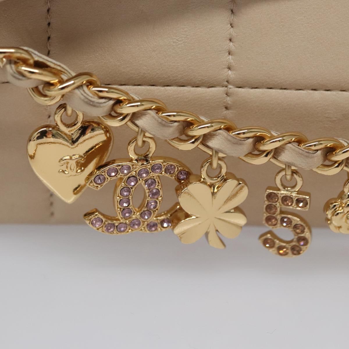 CHANEL Choco Bar Chain Shoulder Bag Lamb Skin Ivory CC Auth 110166A