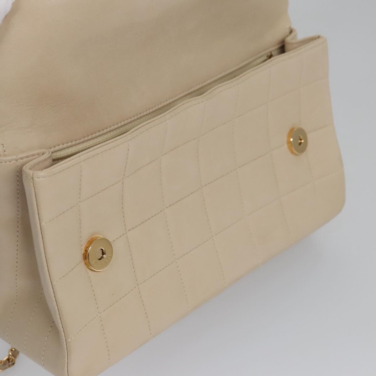 CHANEL Choco Bar Chain Shoulder Bag Lamb Skin Ivory CC Auth 110166A