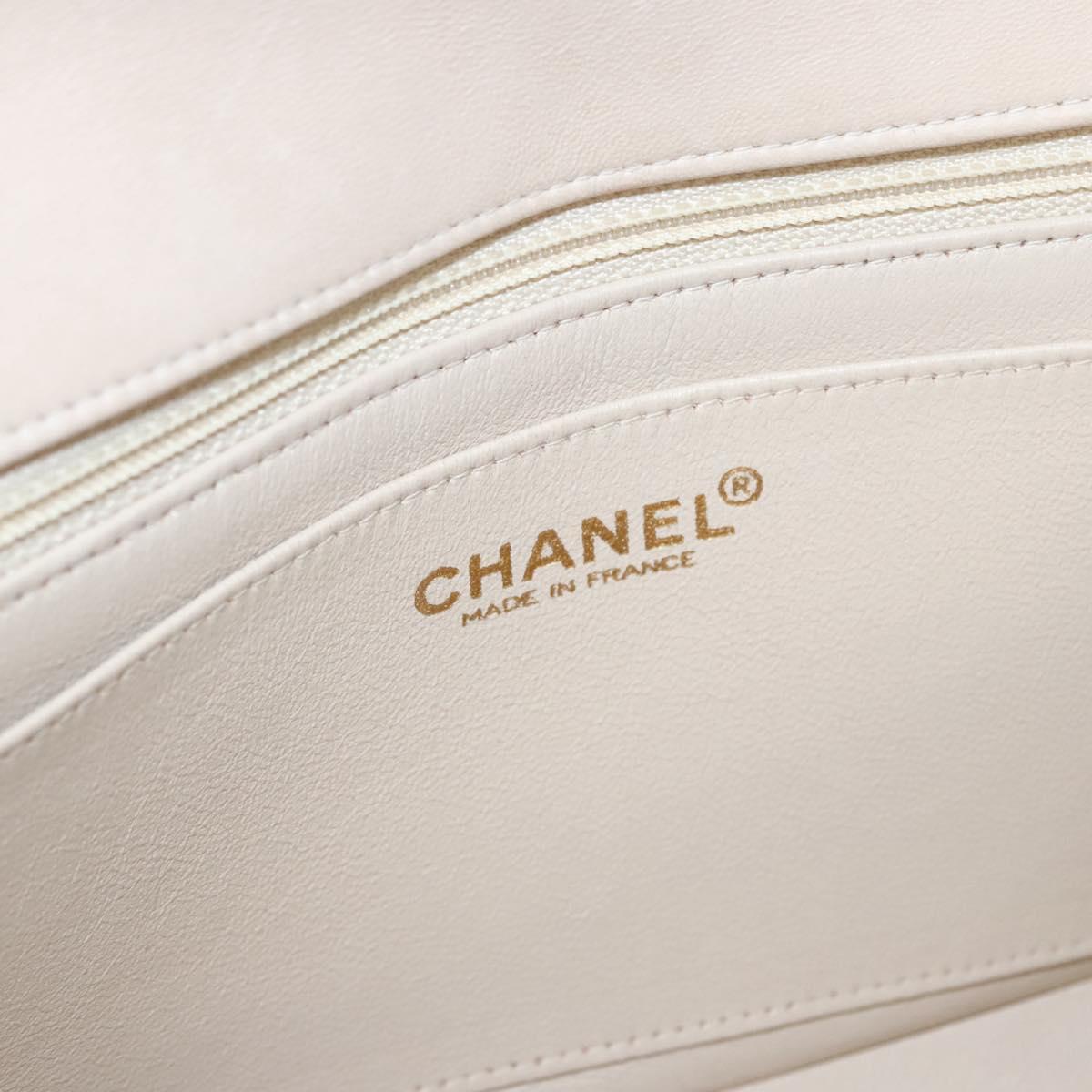 CHANEL Choco Bar Chain Shoulder Bag Lamb Skin Ivory CC Auth 110166A