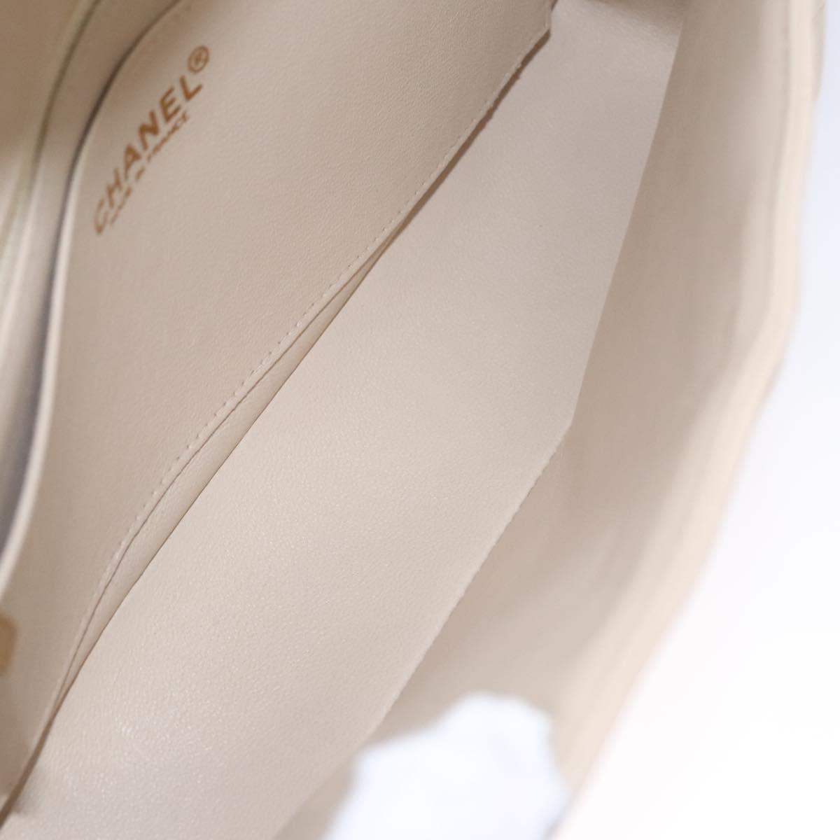 CHANEL Choco Bar Chain Shoulder Bag Lamb Skin Ivory CC Auth 110166A