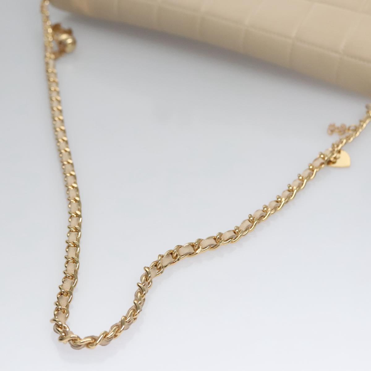 CHANEL Choco Bar Chain Shoulder Bag Lamb Skin Ivory CC Auth 110166A