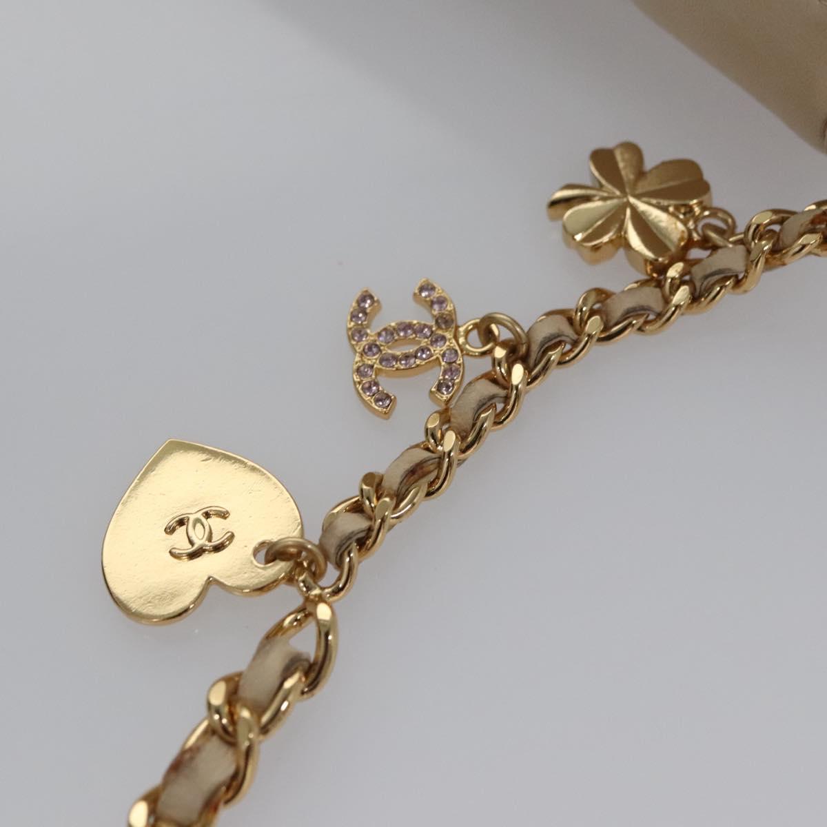 CHANEL Choco Bar Chain Shoulder Bag Lamb Skin Ivory CC Auth 110166A