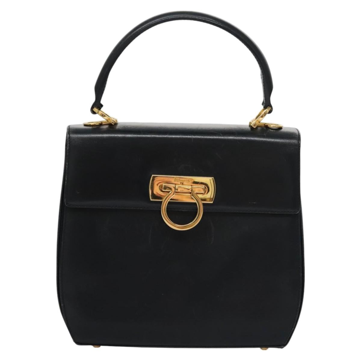 Salvatore Ferragamo Gancini Hand Bag Leather 2way Black Auth 110168