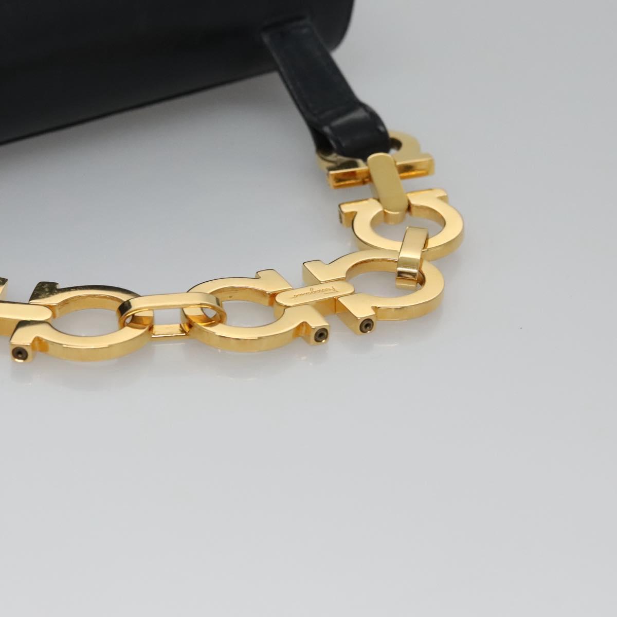 Salvatore Ferragamo Gancini Shoulder Bag Leather Black Auth 110169