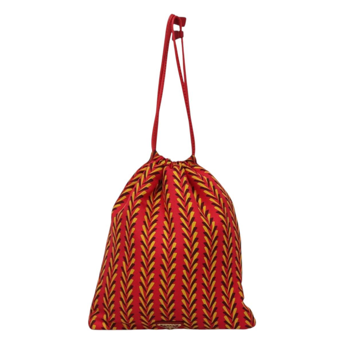 PRADA Pouch Silk Red Yellow Auth 110192V