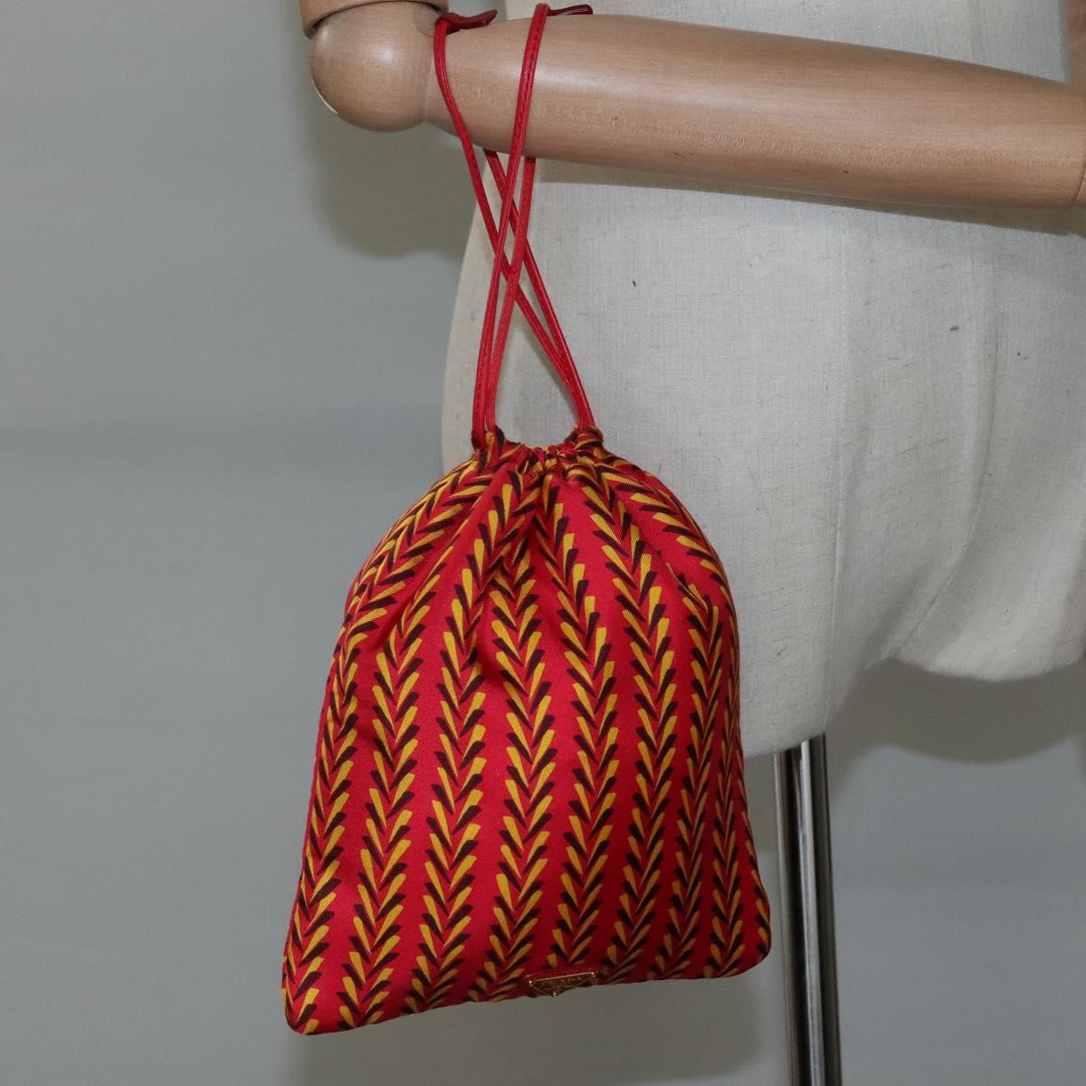 PRADA Pouch Silk Red Yellow Auth 110192V