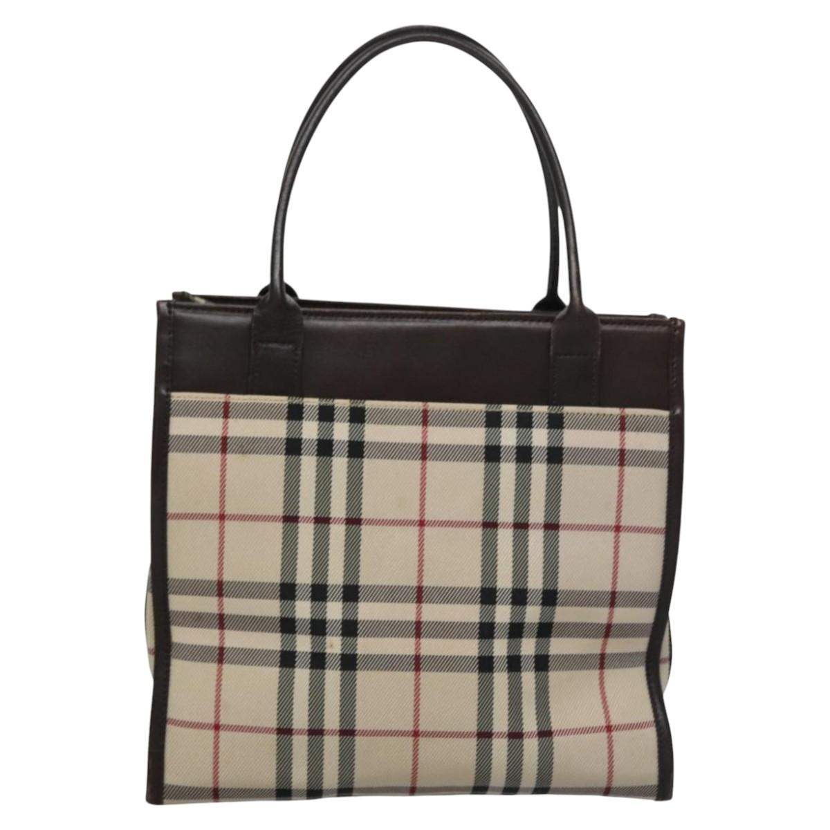 BURBERRY Nova Check Hand Bag Canvas Beige Auth 110198
