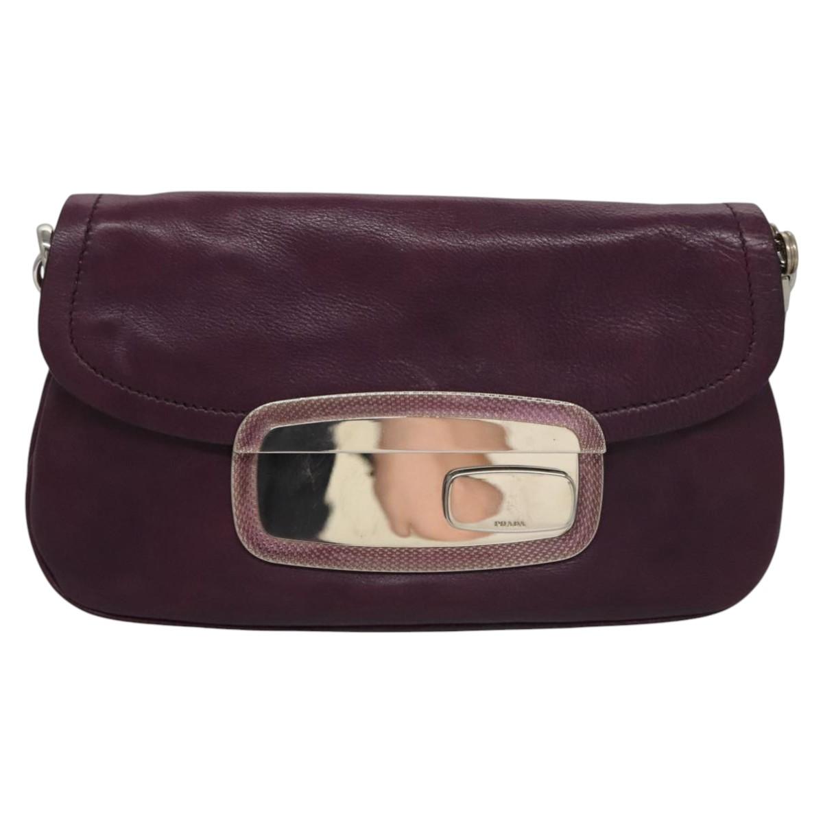 PRADA Chain Shoulder Bag Leather Purple Auth 110200