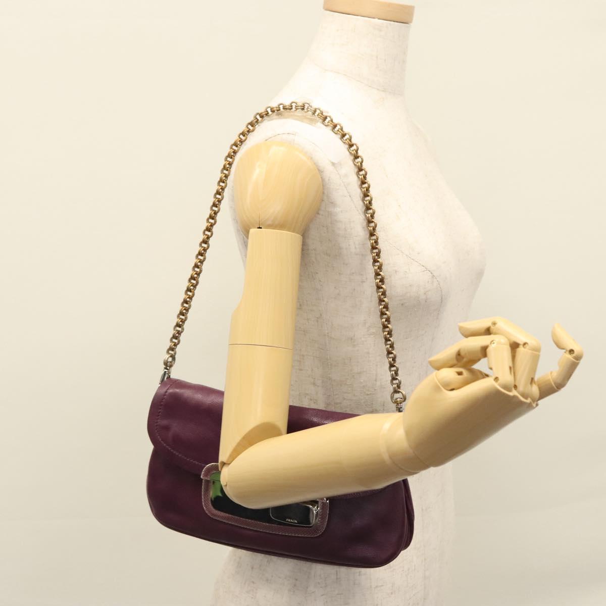 PRADA Chain Shoulder Bag Leather Purple Auth 110200