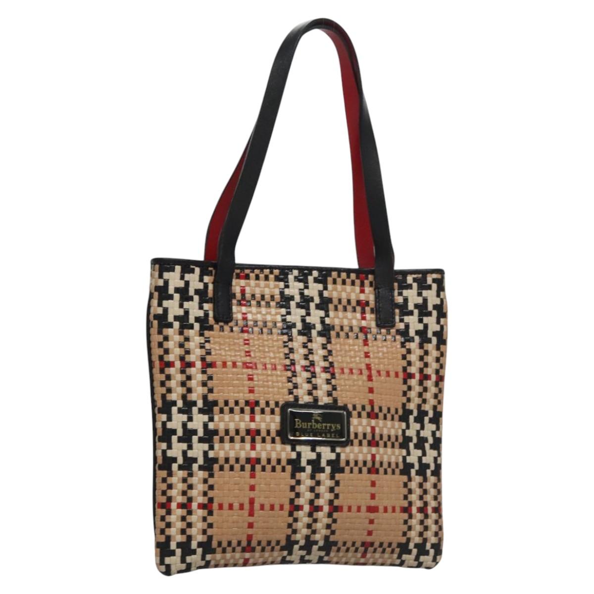 BURBERRY Blue Label Nova Check Hand Bag Leather Beige Auth 110204