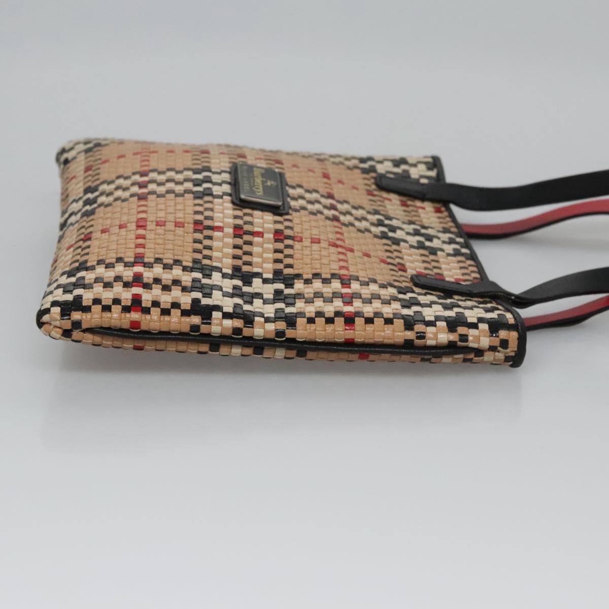 BURBERRY Blue Label Nova Check Hand Bag Leather Beige Auth 110204