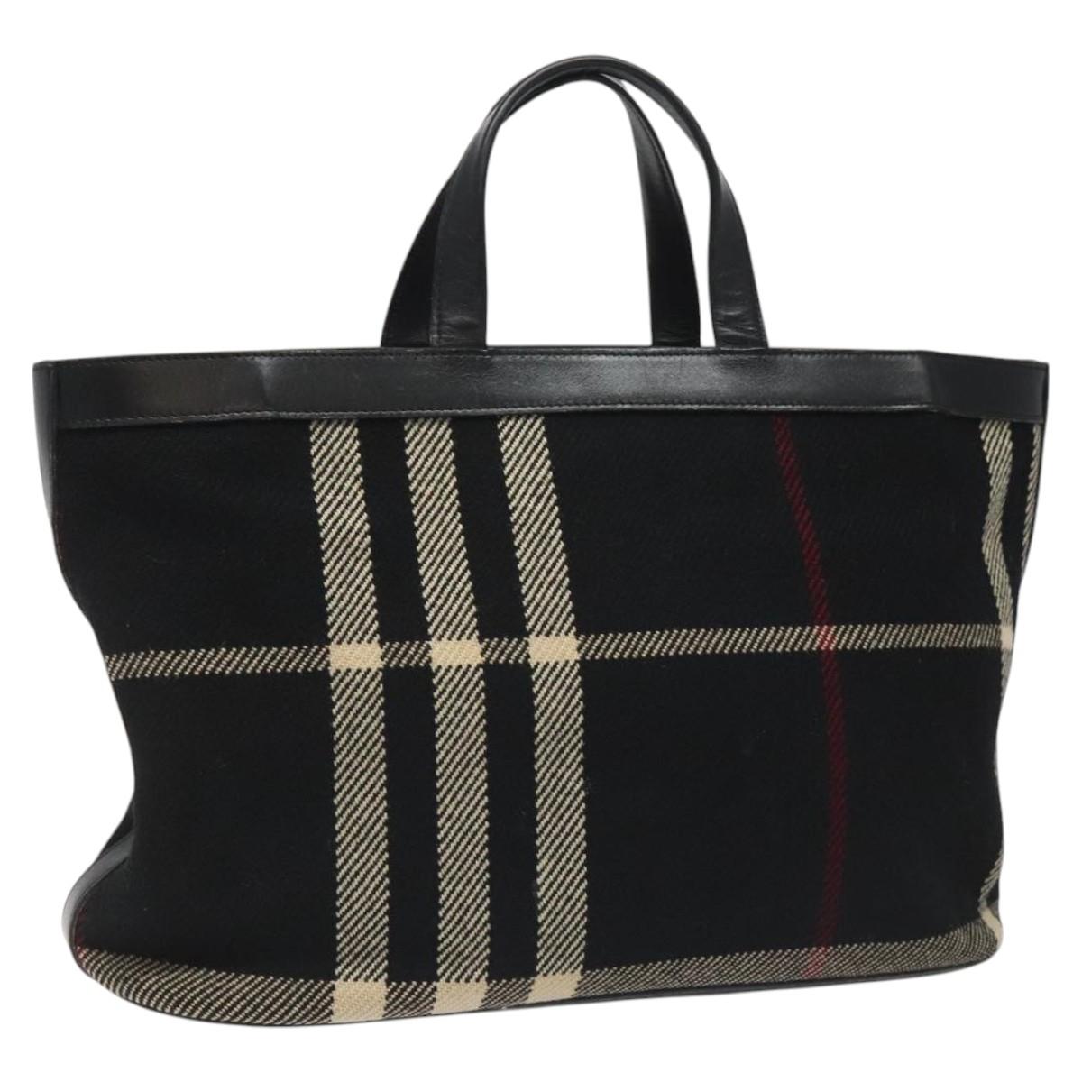 BURBERRY Nova Check Hand Bag Wool Black Auth 110205