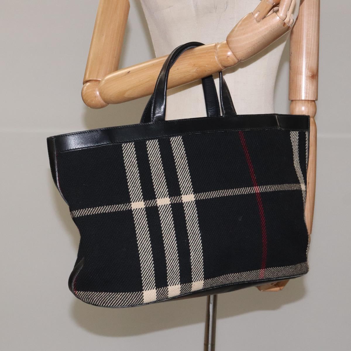 BURBERRY Nova Check Hand Bag Wool Black Auth 110205