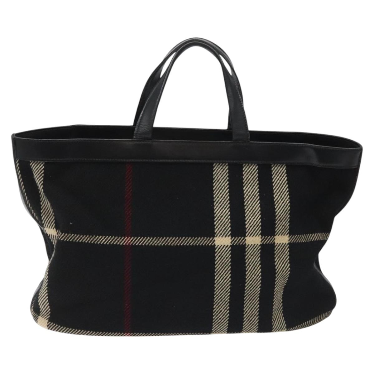 BURBERRY Nova Check Hand Bag Wool Black Auth 110205