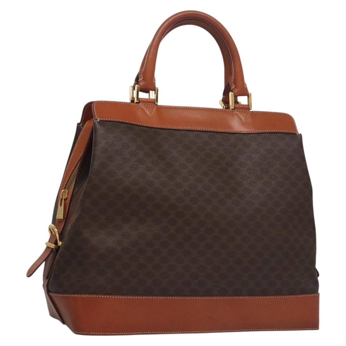 CELINE Macadam Canvas Hand Bag PVC Leather Brown Auth 110210