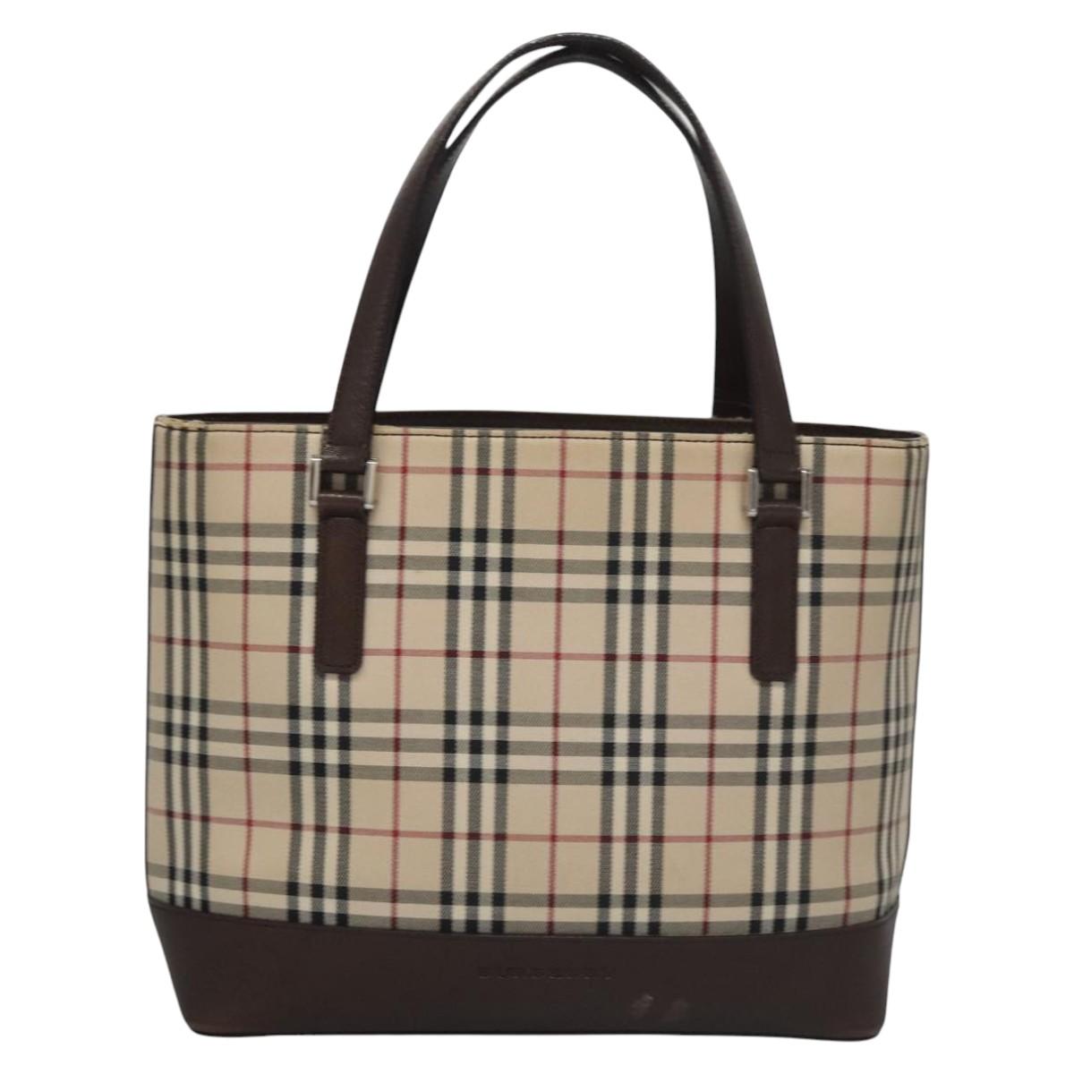 BURBERRY Nova Check Hand Bag Canvas Beige Auth 110211