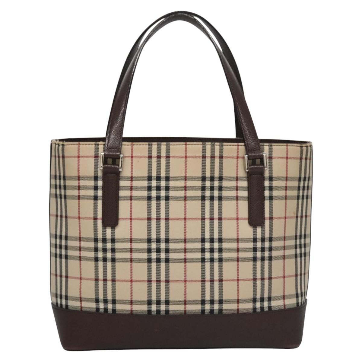 BURBERRY Nova Check Hand Bag Canvas Beige Auth 110211