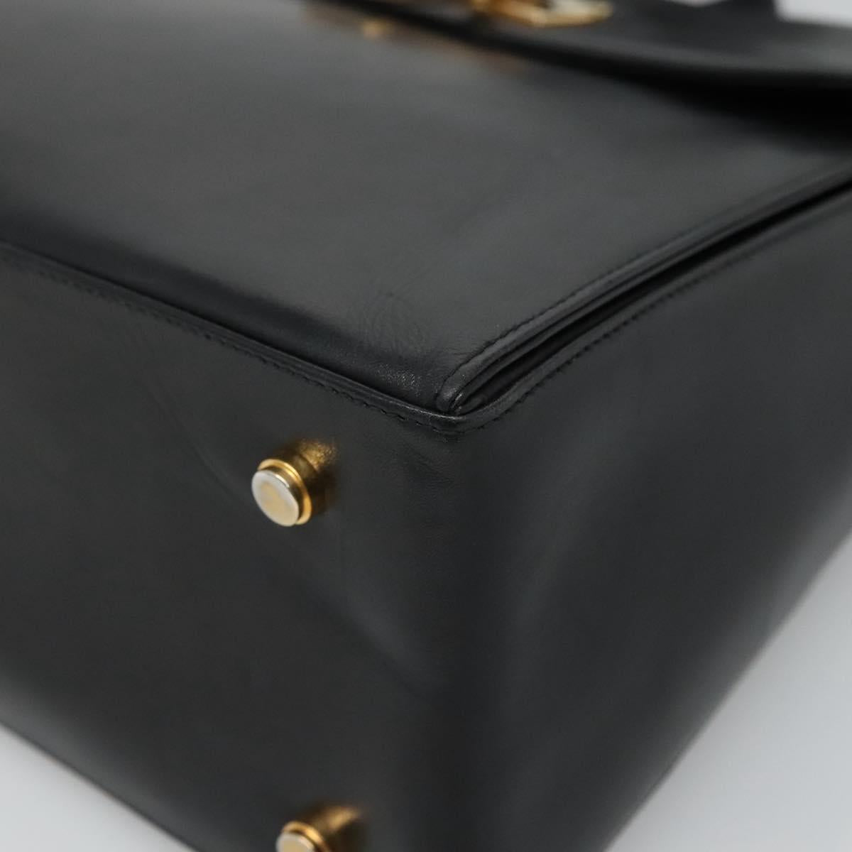 Salvatore Ferragamo Gancini Hand Bag Leather 2way Black Gold Auth 110218