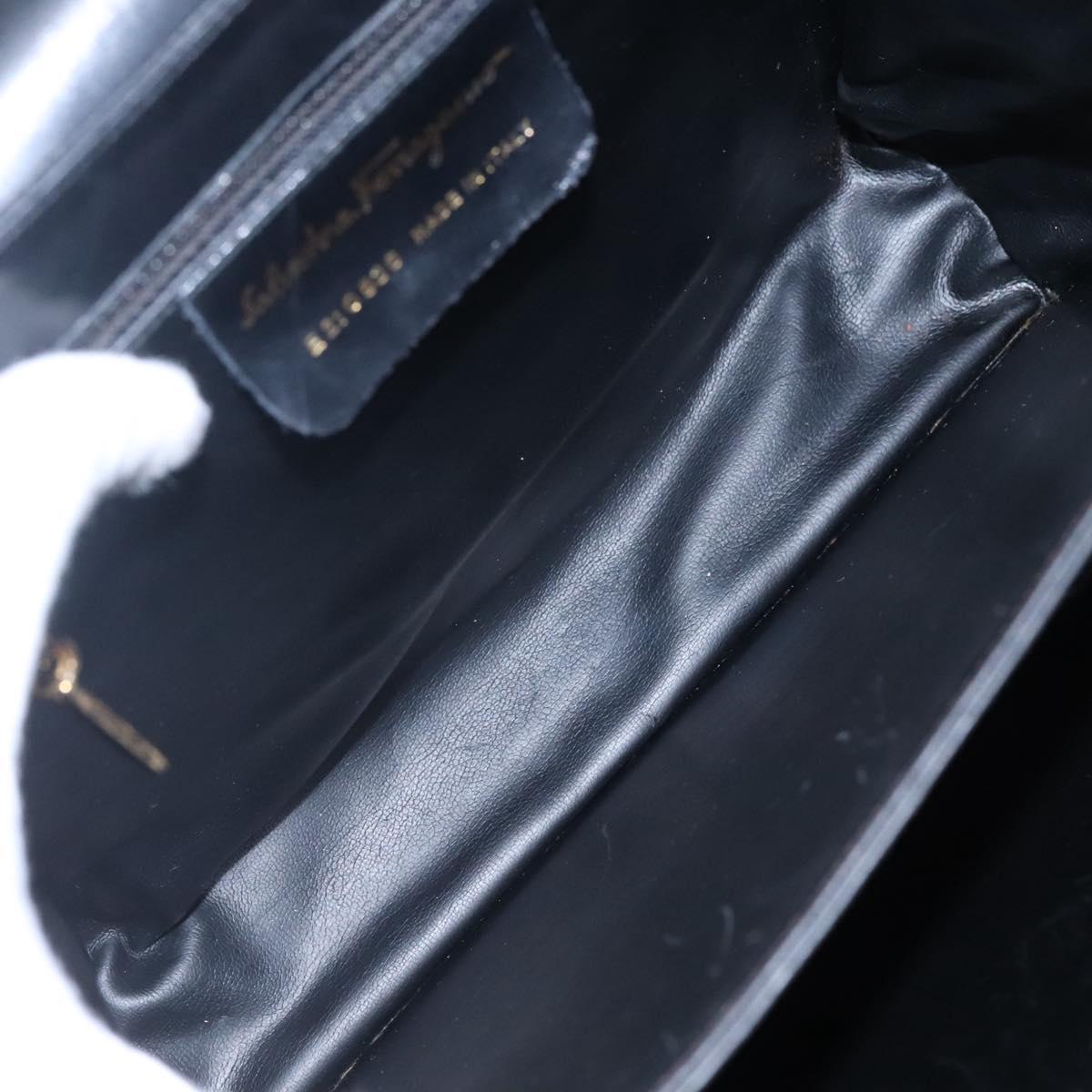 Salvatore Ferragamo Gancini Hand Bag Leather 2way Black Gold Auth 110218