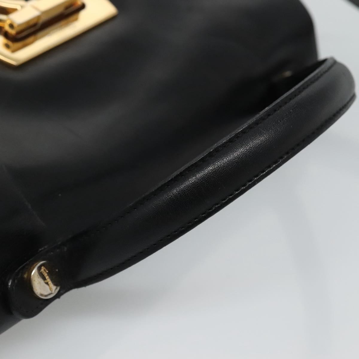 Salvatore Ferragamo Gancini Hand Bag Leather 2way Black Gold Auth 110218